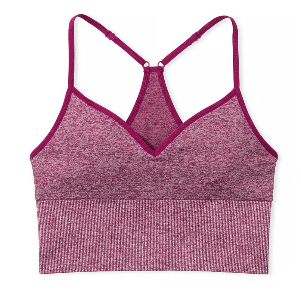 VS Pink Seamless Longline Sports Bra Vivid Magenta Marl XS racerback stretch NWT